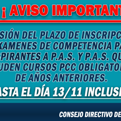 EXTENSIÓN DEL PLAZO DE INSCRIPCIONES A EXÁMENES 2020